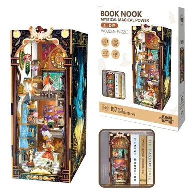 Askato, Book Nook, Książkowy zakątek, magiczny domek, drewniane puzzle 3D, 167 elementów