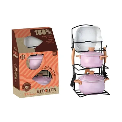 Askato, zestaw garnków metalowych na stojaku, 9 elementów