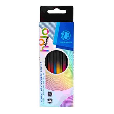 Astra, Astrapen, Holomania, kredki ołówkowe z czarnego drewna, trójkątne, 10 kolorów