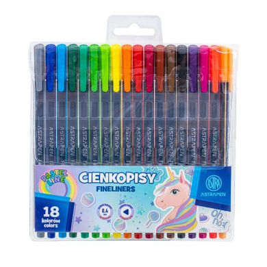 Astra, cienkopisy trójkątne, unicorn, 0.4 mm, 18 kolorów