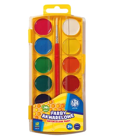 Astra, farby akwarelowe, miodowe, 12 kolorów