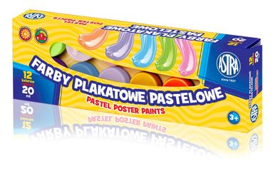 Astra, farby plakatowe, pastelowe, 12 kolorów, 20 ml