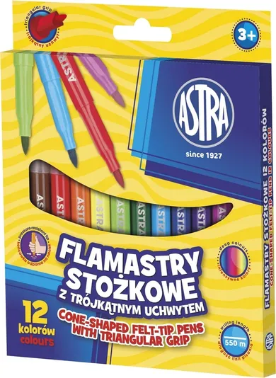 Astra, flamastry stożkowe, 12 kolorów