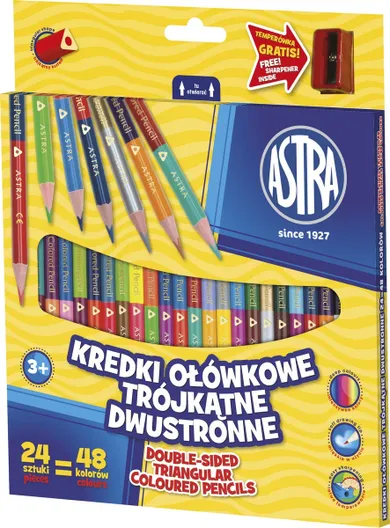Astra, kredki ołówkowe trójkątne, dwustronne, 48 kolorów, 24 szt.