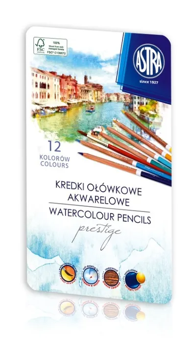 Astra, Prestige, kredki akwarelowe z drewna cedrowego, 12 kolorów