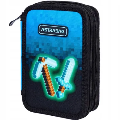 Astrabag, Jumbo, piórnik rozkładany, potrójny, z wyposażeniem, Blue Pixel