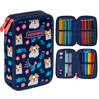 Astrabag, piórnik rozkładany, podwójny, z wyposażeniem, Dear Puppy