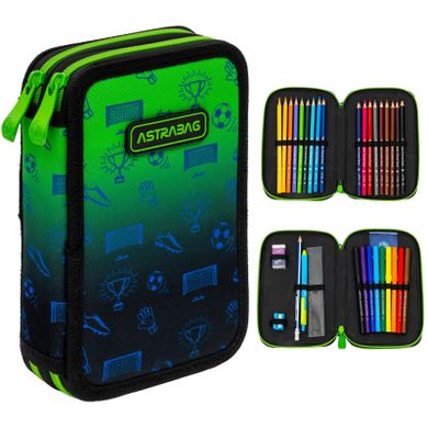 Astrabag, piórnik rozkładany, podwójny, z wyposażeniem, Ombre Football