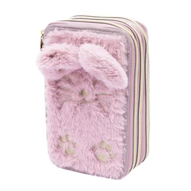 Astrabag, piórnik rozkładany, potrójny, z wyposażeniem, Fluffy Kitty Pink