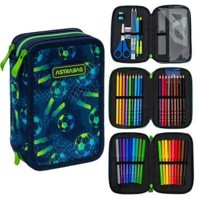 Astrabag, piórnik rozkładany, potrójny, z wyposażeniem, Football
