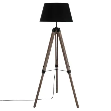 Atmosphera, drewniana lampa podłogowa, stojąca z abażurem, na regulowanym statywie, czarny, wys. 145 cm