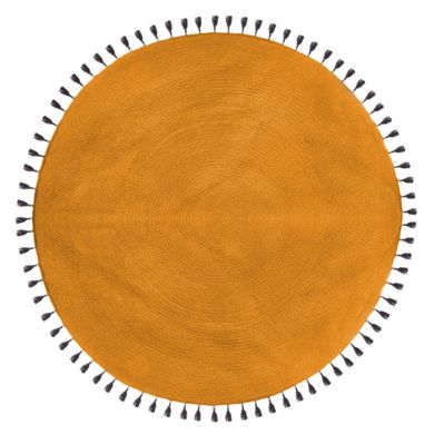 Atmosphera, dywan okrągły z frędzlami, bawełna, Ø 120 cm, musztardowy