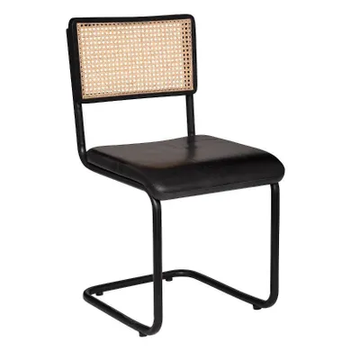 Atmosphera, krzesło retro, Kizar, rattanowa plecionka, skórzane siedzisko, w typie bauhaus