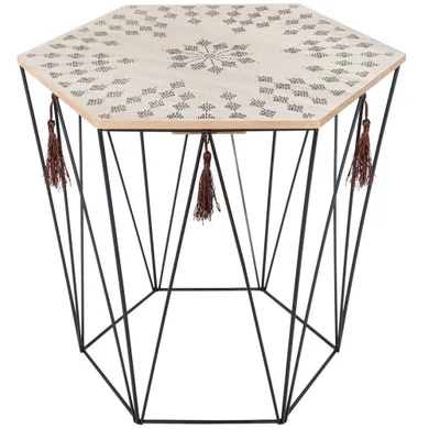 Atmosphera, stolik kawowy z drewna i metalu, sześciokątny, modern