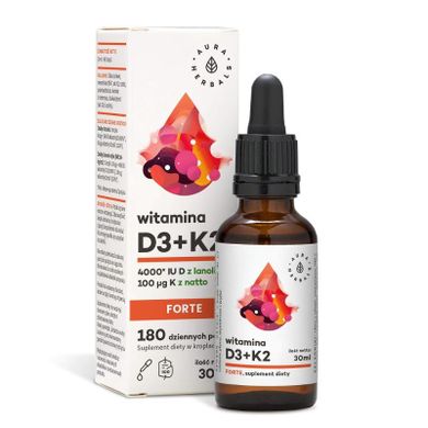 Aura Herbals, witamina D3 4000 iu + K2 forte, krople, 30 ml