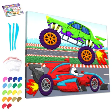 Auta, Wyklejanie plasteliną, zestaw kreatywny, 40-30 cm