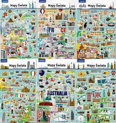 Avanti, naklejki edukacyjne, Mapy świata