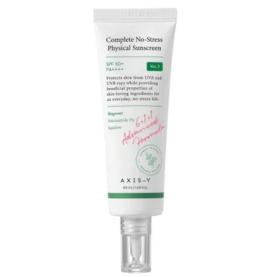 AXIS-Y, Complete No-Stress Physical Sunscreen V.3 SPF50+/PA++++, krem do twarzy z filtrami fizycznymi, 50 ml
