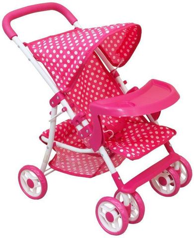 Baby Mix, wózek spacerowy dla lalek z tacką, kropki, różowy