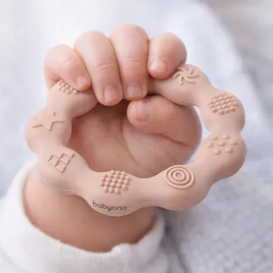 BabyOno, gryzak silikonowy, ring, beżowy
