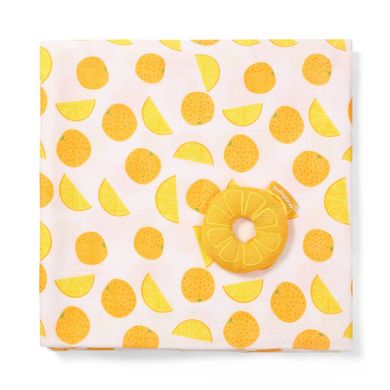 BabyOno, otulacz bambusowy z grzechotką, orange, 120-120 cm