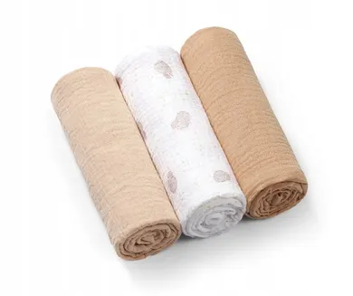 BabyOno, pieluszki muślinowe marszczone, beżowe, 70-70 cm, 3 szt.
