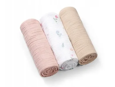 BabyOno, pieluszki muślinowe marszczone, różowe, 70-70 cm, 3 szt.