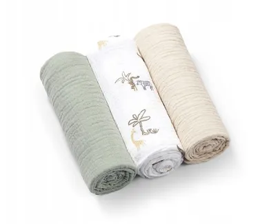 BabyOno, pieluszki muślinowe marszczone, zielone, 70-70 cm, 3 szt.