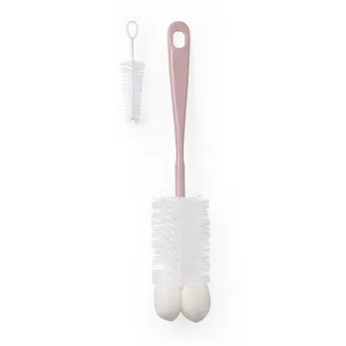 BabyOno, szczotka do butelek i smoczków z gąbką i mini szczoteczką, różowy