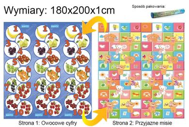 Babypol, Przyjazne misie, Owocowe cyfry, mata dwustronna, 180-200 cm