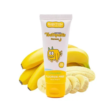 Babyton, naturalna pasta do zębów dla dzieci o smaku bananowym bez fluoru, 6m+, 50 g