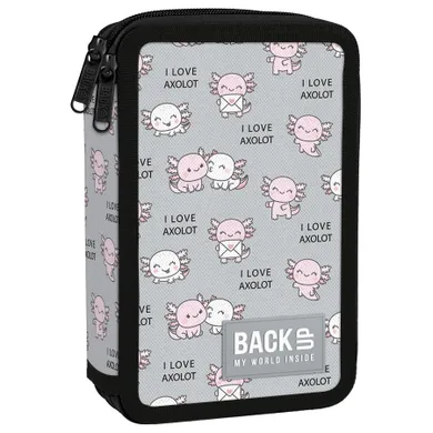 BackUp, piórnik rozkładany, podwójny, z wyposażeniem, Axolot Love