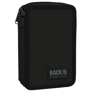 BackUp, piórnik rozkładany, podwójny, z wyposażeniem, Czarny