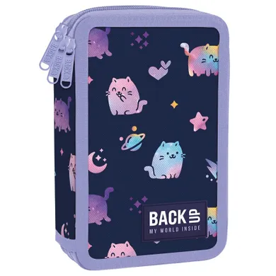 BackUp, piórnik rozkładany, potrójny, z wyposażeniem, Violet Kitten