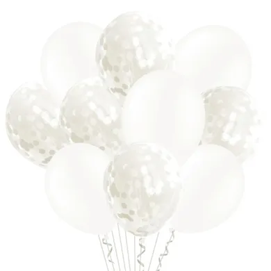 Balony foliowe, konfetti, białe, 30 cm, 20 szt.