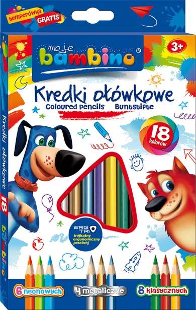 Bambino, kredki ołówkowe z temperówką, 18 kolorów