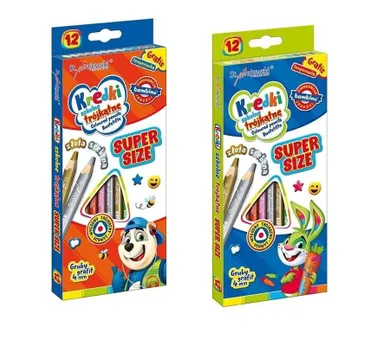 Bambino, kredki szkolne trójkątne, super size, 12 kolorów + temperówka