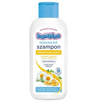 Bambino, Rodzina, szampon witaminowy blask do włosów matowych, cienkich i delikatnych, 400 ml