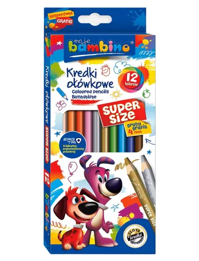 Bambino, Super Size, kredki ołówkowe z temperówką, 12 kolorów