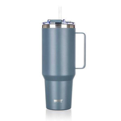 Banquet, Twain, stalowy kubek termiczny, termos z rączką i słomką, szary, 1200 ml