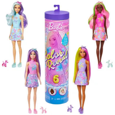 Barbie, Color Reveal, Balonowe zwierzątka, lalka niespodzianka z akcesoriami, 1 szt.