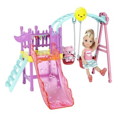 Barbie, Małe zestawy Chelsea, Zjeżdżalnia z huśtawką, zestaw z lalką