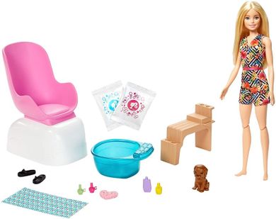 Barbie, Mani-pedi Spa, zestaw do zabawy z lalką i akcesoriami