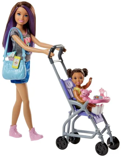 Barbie Opiekunka, Spacer, lalka z figurką i akcesoriami, zestaw