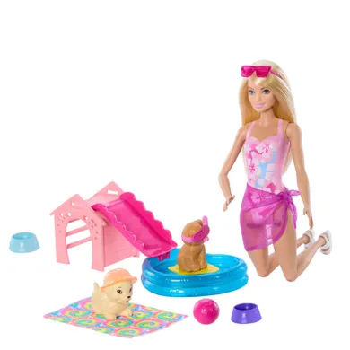 Barbie, Pieski na basenie, zestaw do zabawy z lalką