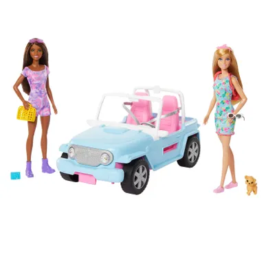Barbie, Samochód terenowy Jeep + 2 lalki, zestaw do zabawy