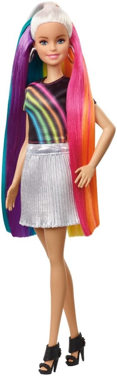 Barbie, Tęczowe włosy, lalka z akcesoriami
