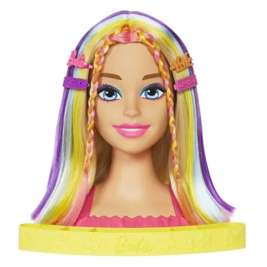 Barbie, Totally Hair, Neonowa tęczowa głowa do stylizacji deluxe
