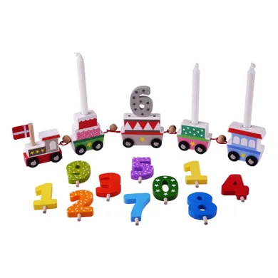 Barbo Toys, drewniany pociąg urodzinowy, 18 elementów