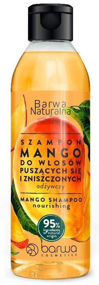 Barwa Cosmetics, Barwa naturalna, szampon do włosów puszących się i zniszczonych mango, odżywczy, 300 ml